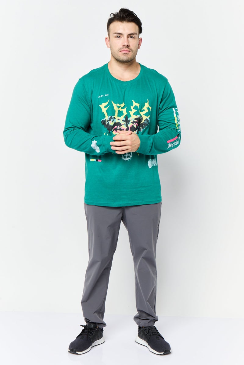 brooklyn تي شيرت رجالي بأكمام طويلة وياقة دائرية، أخضر - Image 2